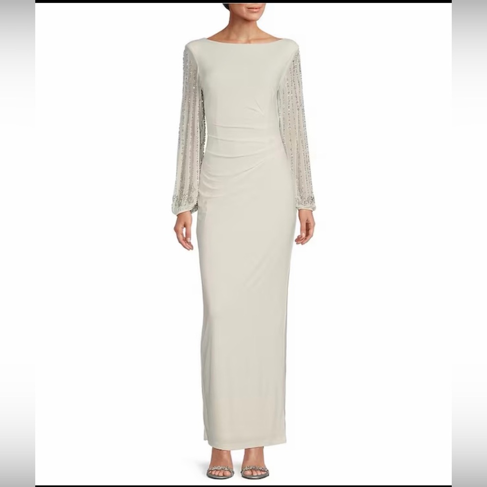 MARINA Cream Long Sleeve Gown